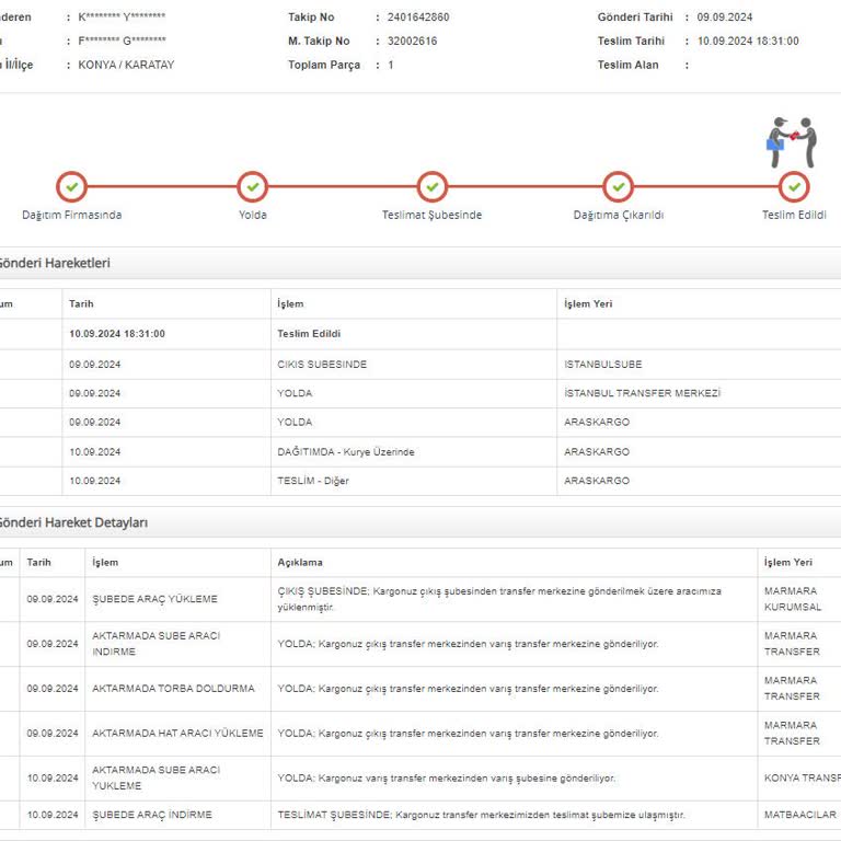 Aras Kargo Konya Matbaacılar Şubesi Kargomu Teslim Etmedi