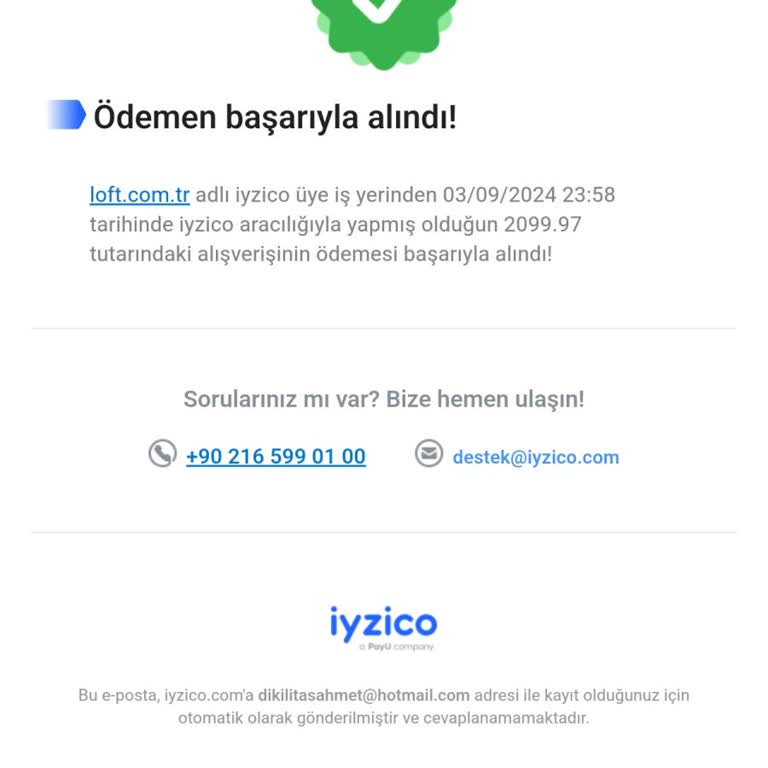 Loft Ödeme Alındı Sipariş Başarısız