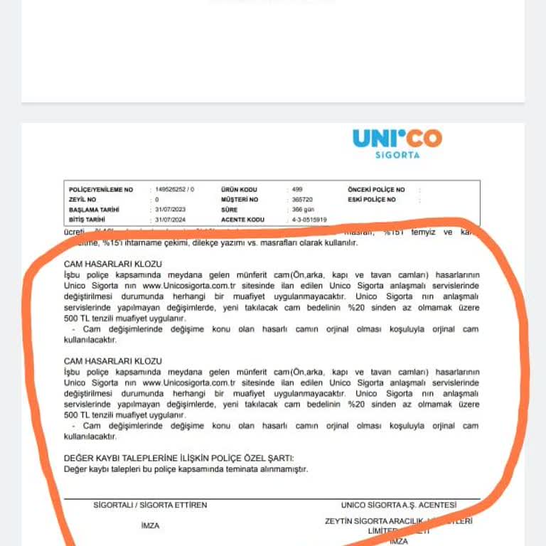 Unico Sigorta Kasko Unico Şikayet