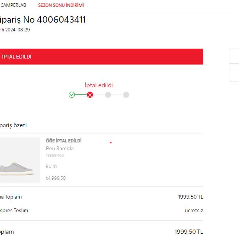 Camper Ayakkabı İptal Ettiği Ürünün İadesini Yapmıyor!