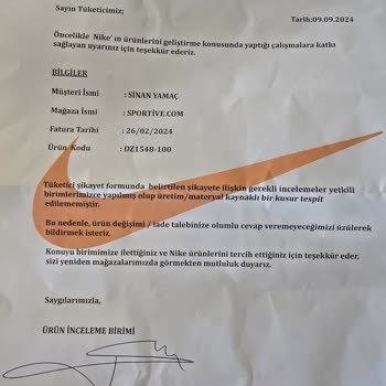 Sportive Şikayet/nike /İnceleme Şikayeti