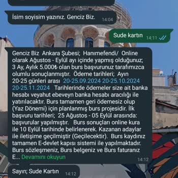 Genciz Biz (Burs Başvurusu) Genciz Biz Sahte Burs Mesajı
