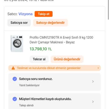 Hepsiburada'dan Alınan Çamaşır Makinesi Teslim Edilmedi