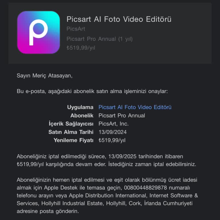 PicsArt Para İadesi İstiyorum