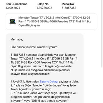 Hepsiburada Monster Tulpar T7 V20.8 Modelinde Yaşanan Sorunlar Ve İade Süreci
