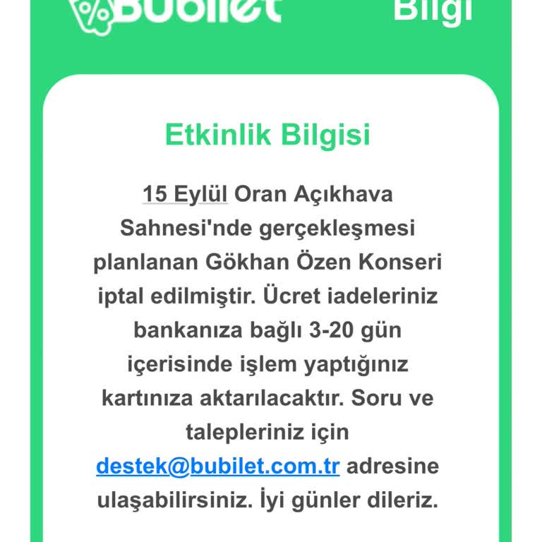 Bubilet İptal Edilen Konser Planlarımızı Altüst Etti