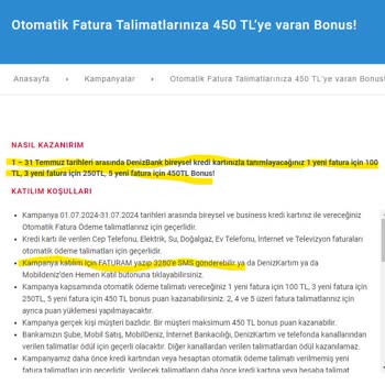 Denizbank Otomatik Fatura Talimatı Verdim Bonuslarımı Ödemedi