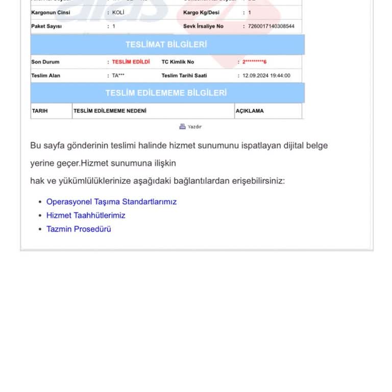 Aras Kargo Kargom Teslim Edilmedi