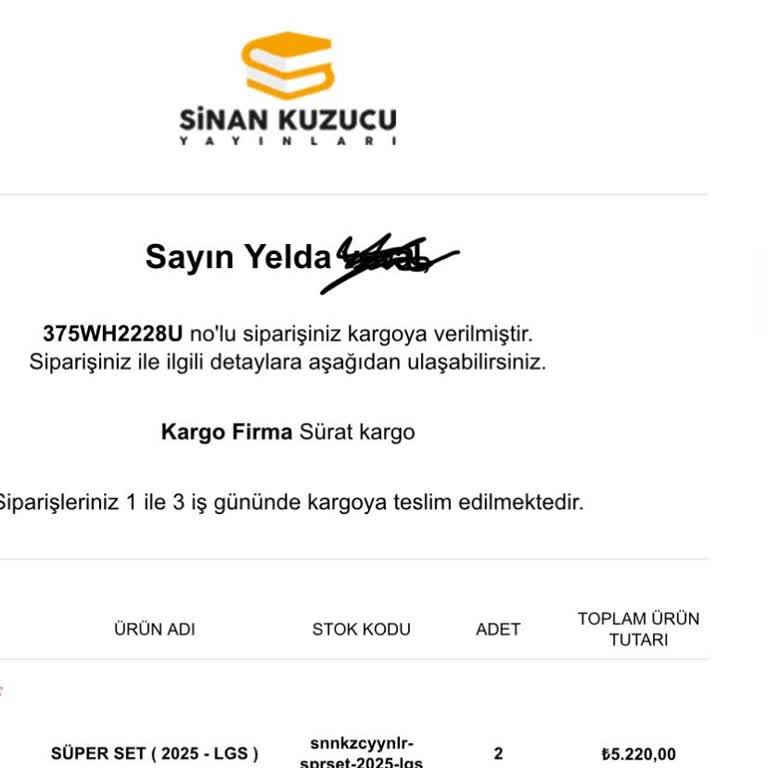 Sinan Kuzucu Yayınları Siparişimi Teslim Etmiyor