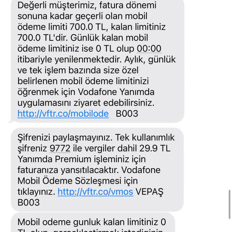 Vodafone Yanımda Uygulamasında Mobil Ödeme Limiti Sorunu