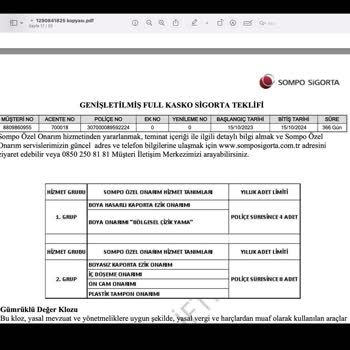 Sompo Mini Onarım Onarım-genişletilmiş Full Kasko Sigorta