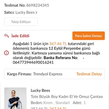 Trendyol Lucky Bees Çanta Firması Ürünümü İade Et