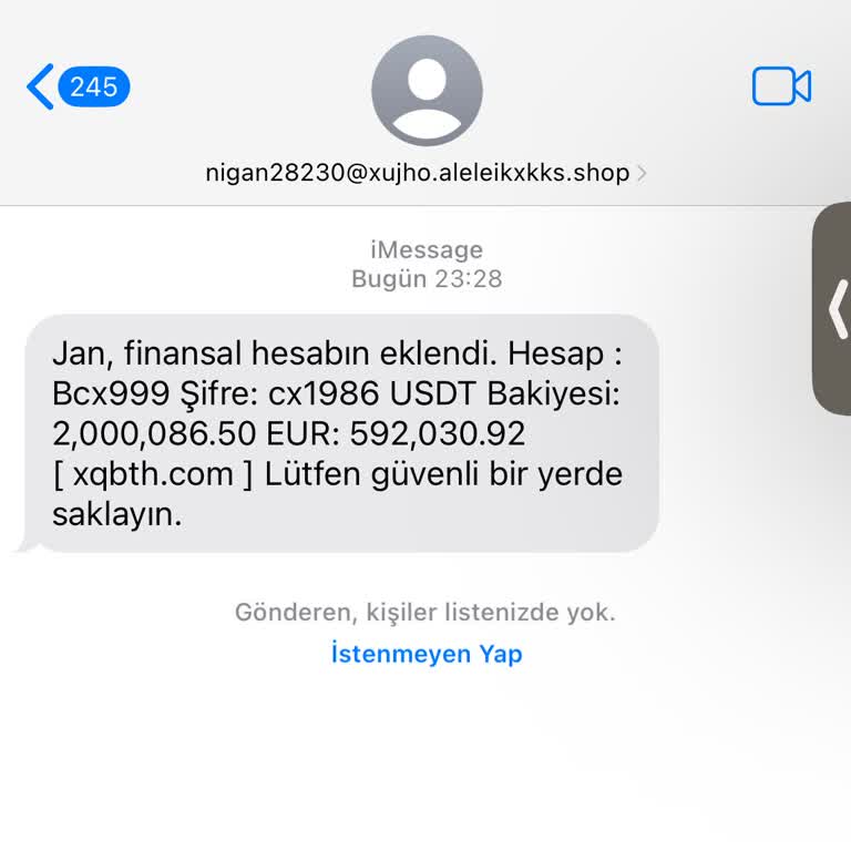 Xqbth.com Jan, Finansal Hesabın Eklendi Mesajı
