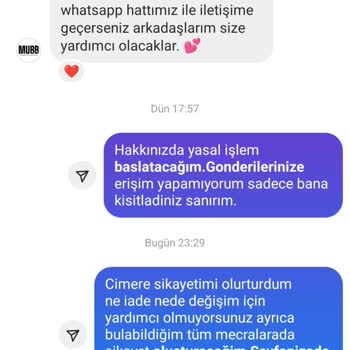 Mubb İade Değişim İçin Hiçbir Şekilde Yardımcı Olmuyor.