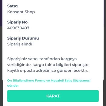 Konsept Shop Siparişim Hakkında Bilgi Alamıyorum