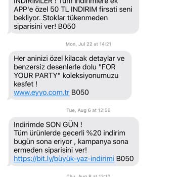 Eyyo Atelier Onayım Olmadan Sürekli Reklam SMS'i Göndermesi!