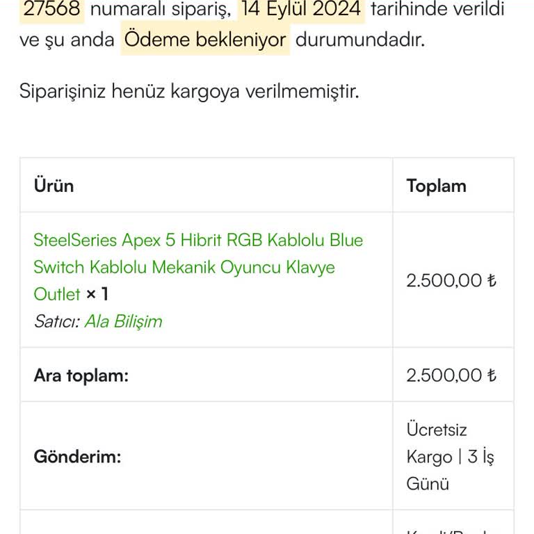 envaico.com Envaico.com Siparişim Gerçekleşmiyor