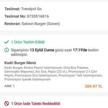 Trendyol Yemek Eksik Sipariş Ve İade Sorunu