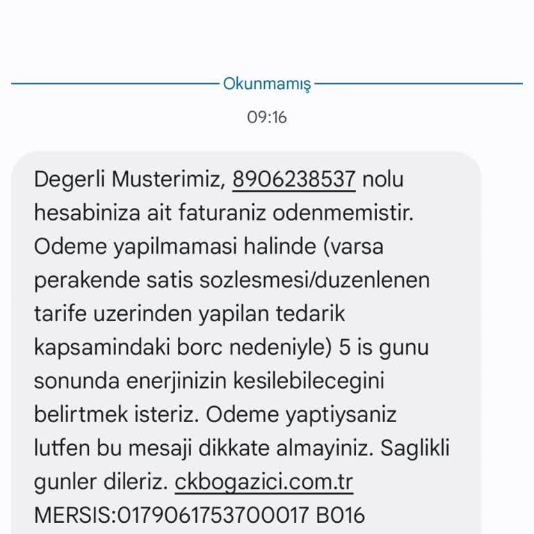 Ck Boğaziçi Firmasından SMS Geliyor.