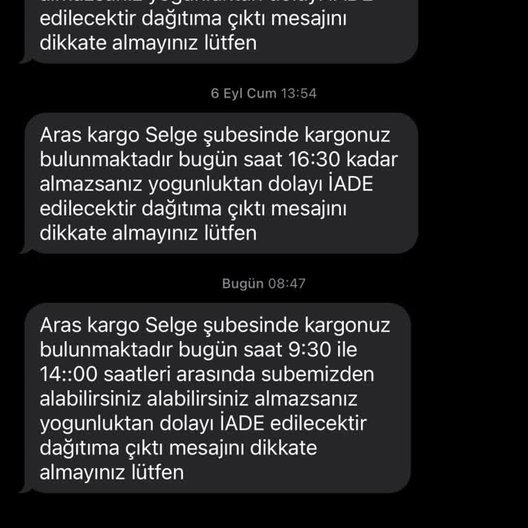 Aras Kargo Selge Şubesi (Manavgat) Kargoları Dağıtmıyor