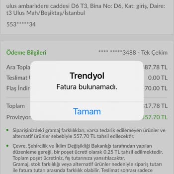 Trendyol Market Alışverişine Fatura Kesmiyor