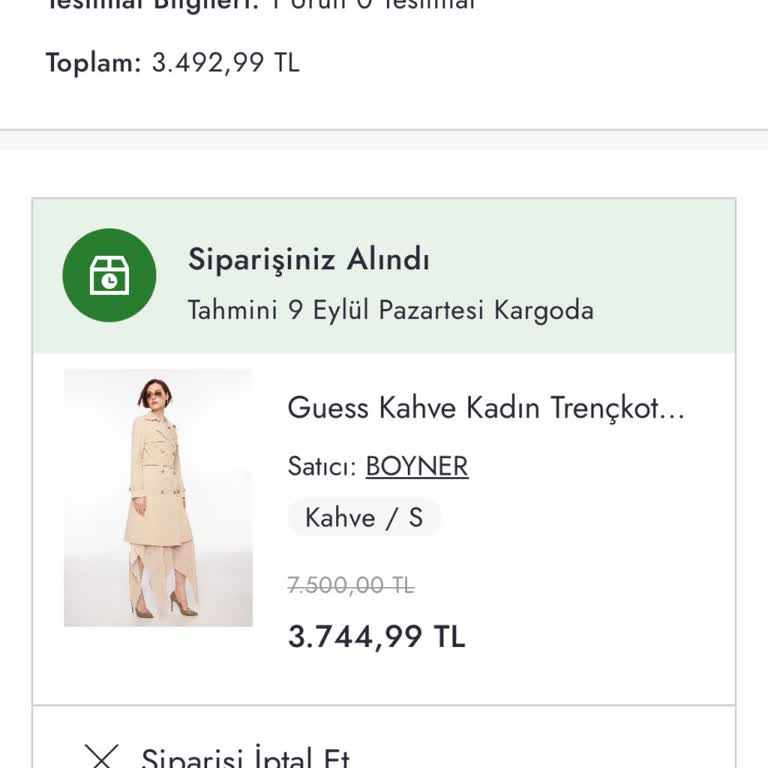 Boyner Sipariş Verildi Ancak Ürün Hala Kargoya Verilmedi