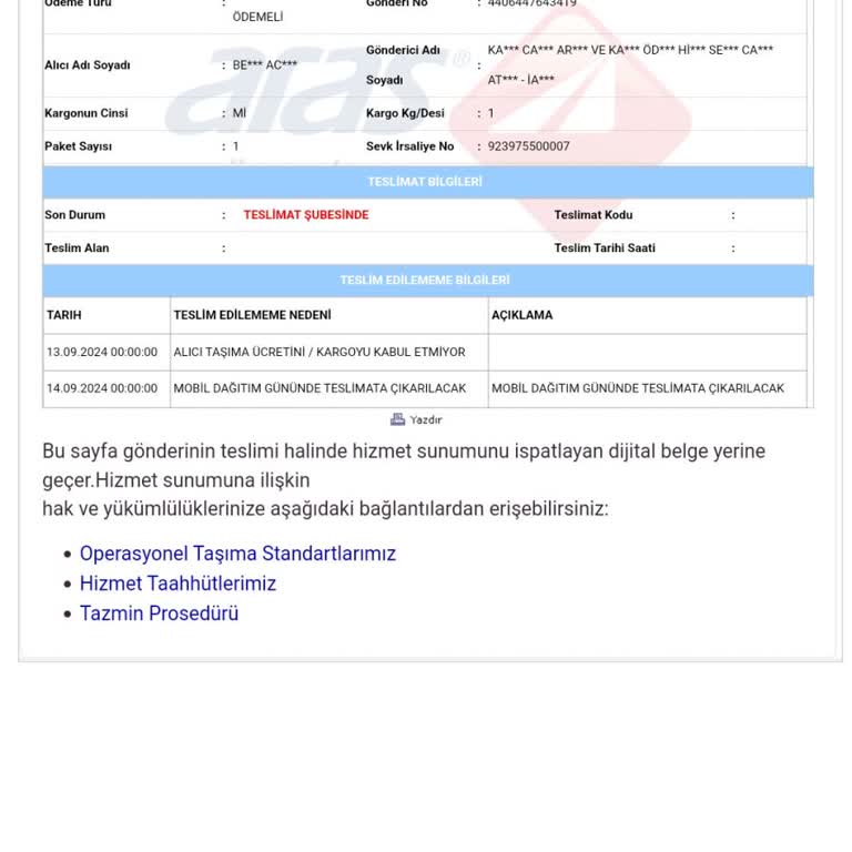 Aras Kargo Bugün İçinde Teslim Edilecek Denen Kargom Teslim Edilmedi