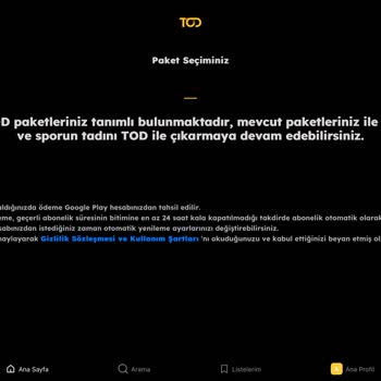TOD Tv Tod Paketinizde Tanımlı Değil Uyarısı