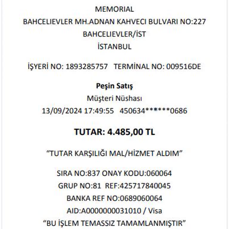 Memorial Bahçelievler Hastanesi Haksız Muayene Ücreti