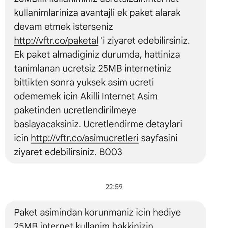 Vodafone Net Uçuk Fiyat Aşım Ücreti
