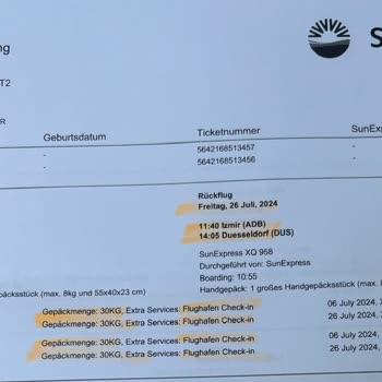 Equipaje perdido en vuelo SunExpress XQ973 de Izmir a Düsseldorf
