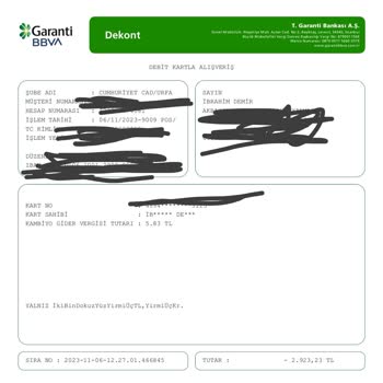 Transacción no autorizada en mi cuenta de Garanti Bank