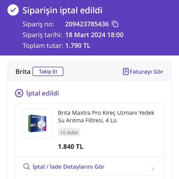 Pedido Cancelado por Brita en N11