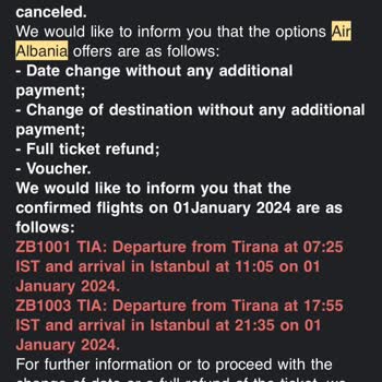 Cambio de vuelo de regreso sin respuesta de Air Albania
