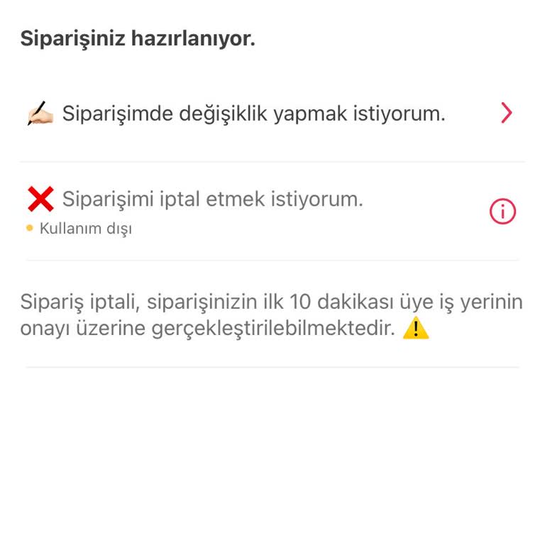 Yemeksepeti Sipariş İptali Yapamıyorum