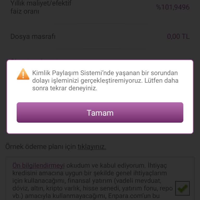 Enpara Online Kredi Kimlik Paylaşım Sistemi Hatası