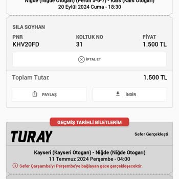 Obilet Aldığım Sefer Gözükmüyor