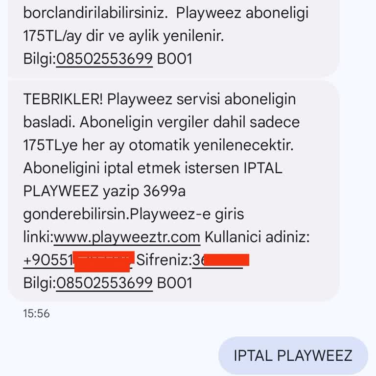 Bilgim Dışında Başlatılan Playweez Aboneliği