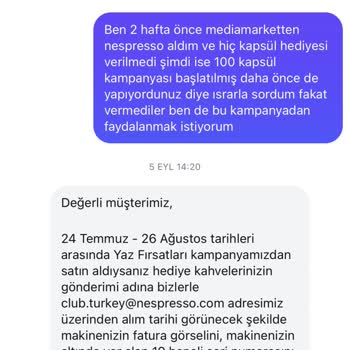 Nespresso Kapsül Hediyesi Alamıyorum