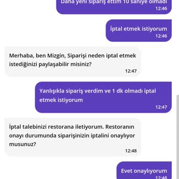 Getir Haklı İptal Talebimin Reddi