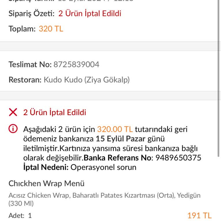 Kudo Kudo Online Sipariş İptali Ve Geciken İade Süreci