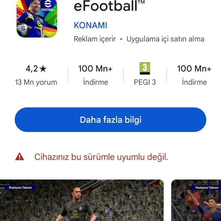 Redmi 9A Efootball Yüklenmiyor