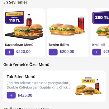 Getir Burger King Tok Eden Menü