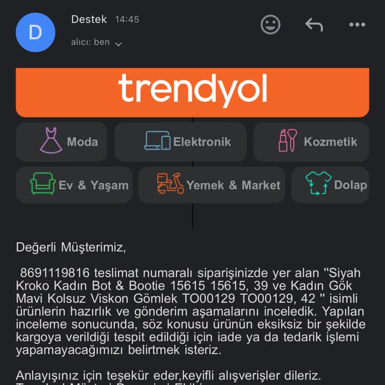 Trendyol Express Trendyol'un Kendi Kargo Firmasında Kaybolan Ürün Sorumsuzluğu
