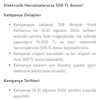 TEB Kampanyası Bonus Puan Yüklemedi