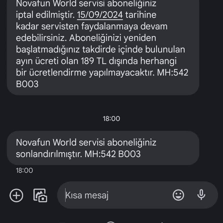 Novafunworld Yanlış Abonelik Bildirimi Ve Ücretlendirme Sorunu!