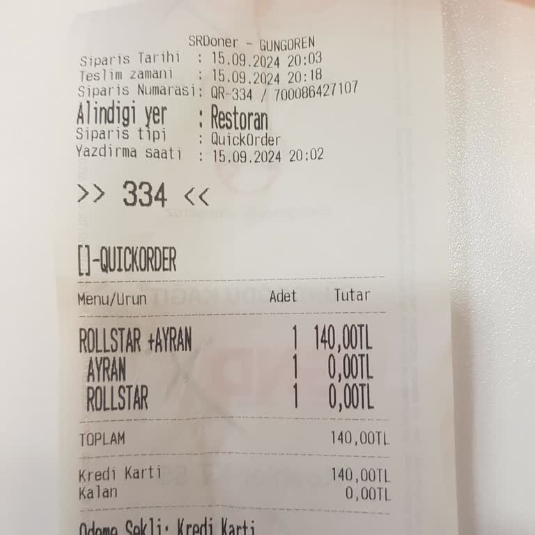 Sr Döner Güngören Şubesinde Fiyat Farklılığı Ve Olumsuz Deneyim