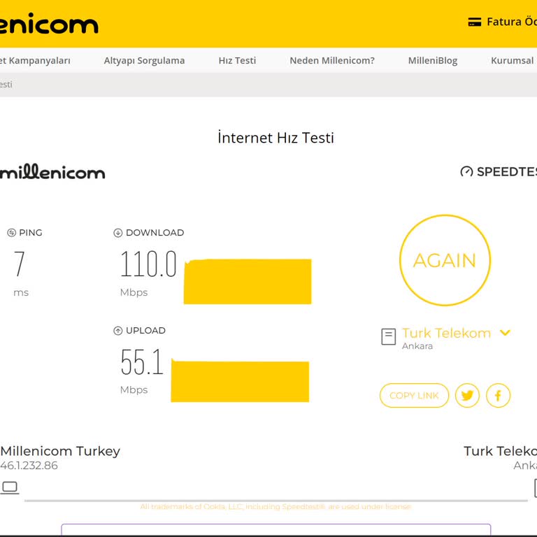 Millenicom 1000 Mbps Hız Yerine 100 Mbps Hız Veriyor