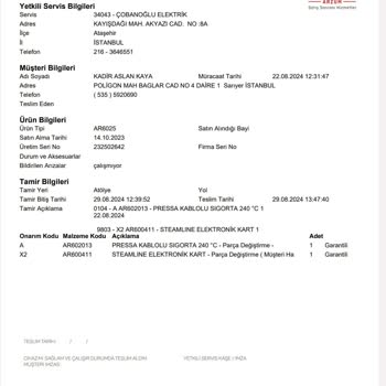 Arzum Ütü Arıza Ve Bıkma