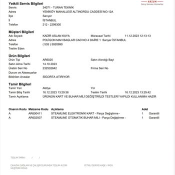 Arzum Ütü Arıza Ve Bıkma